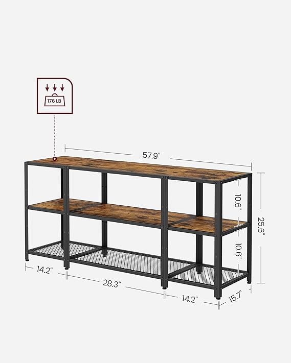 TV Stand for 65 Inches TVs, Industrial Entertainment Unit, Vintage TV Console with Open Storage Shelves for Living Room, Bedroom, Rustic Brown and Ink Black