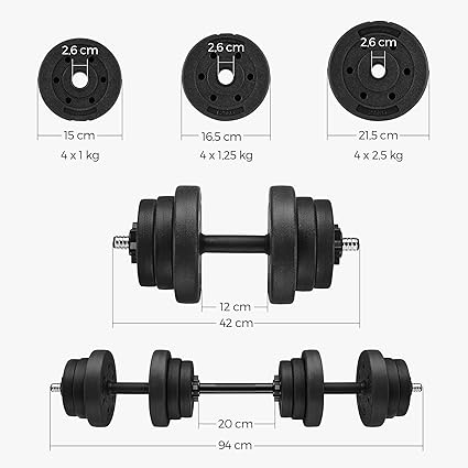 Adjustable Plastic Dumbbell Set with Connecting Steel Tube Dumbbell Set 20 kg 30 kg Workout Fitness Training 1 Pair