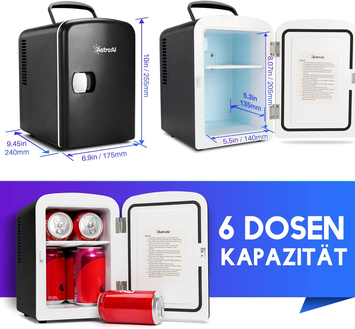 2-in-1 Mini Fridge, 4 Litres, with Cooling and Heating Function, 12 Volts using Cigarette Lighter and 230 Volts Socket for Cars, Offices and Dorms.