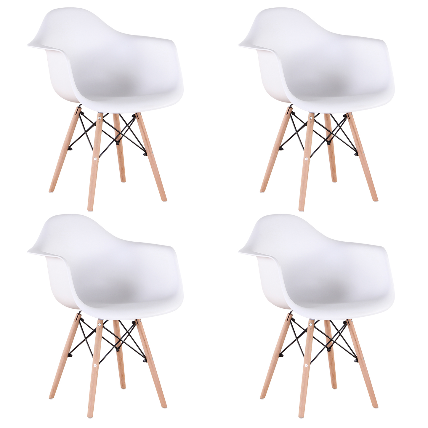 A set of 4 medieval design dining chairs, retro design armchairs with solid beech legs, kitchen dining chairs（white/black）