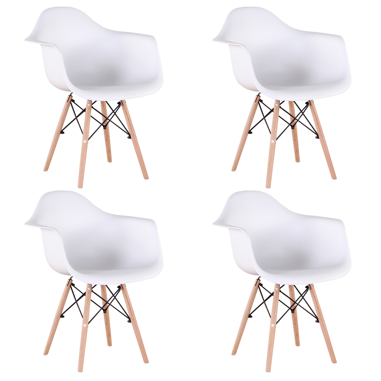 A set of 4 medieval design dining chairs, retro design armchairs with solid beech legs, kitchen dining chairs（white/black）