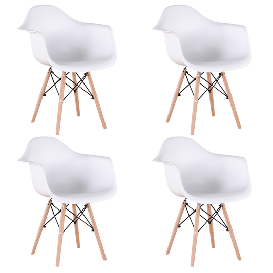 A set of 4 medieval design dining chairs, retro design armchairs with solid beech legs, kitchen dining chairs（white/black）