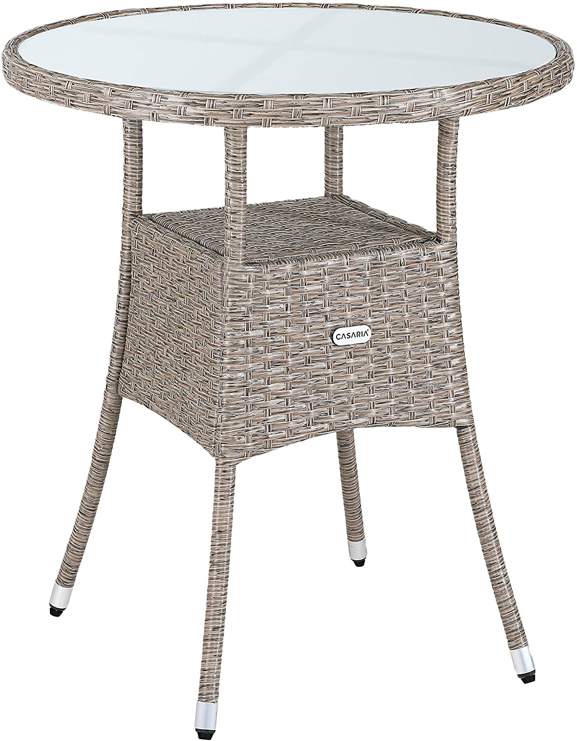 Polyrattan Side Table / Garden Table with Frosted Glass Table Top - 60-80 cm - Choice of Colours, Ø60cm, Grey / Beige