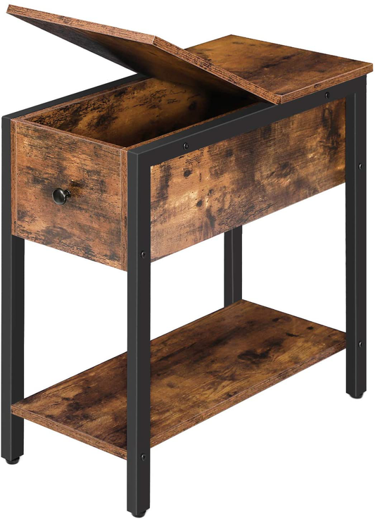 Side Table, Bedside Table with Storage Space, Slim Sofa Table with Shelf, Coffee Table, Console Table for Small Rooms, for Living Room, Sturdy, Space-Saving, Dark Brown