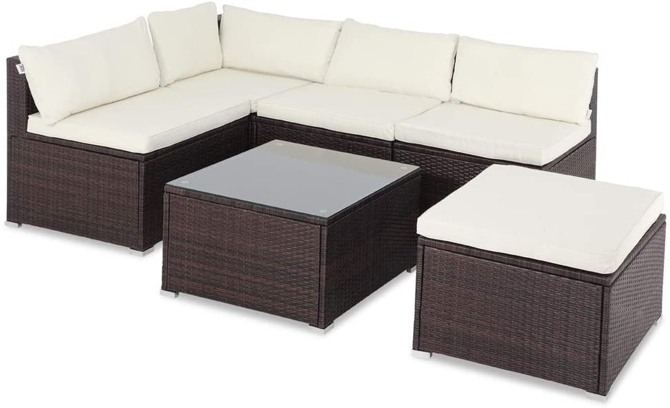 Poly Rattan XL Lounge Set with Thick Cushions and Pillows Garden Lounge Garden Furniture Set, Black & Cream