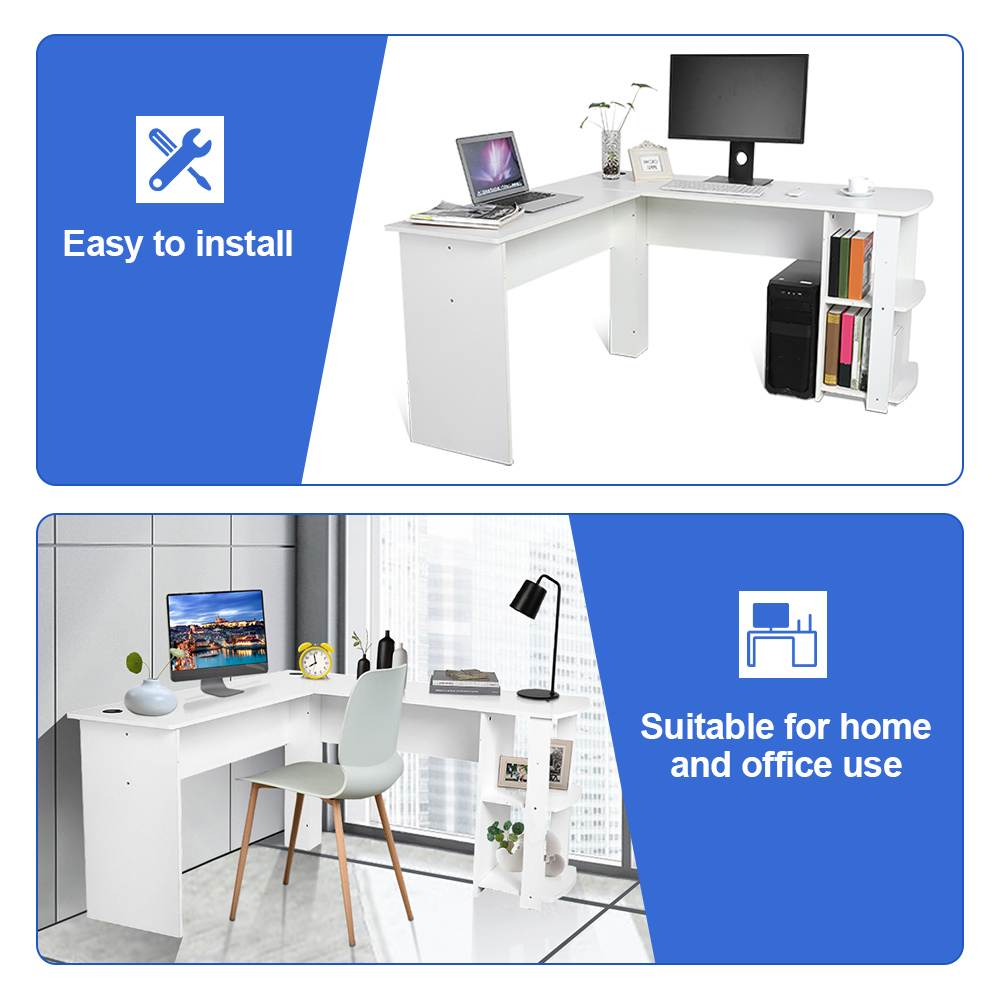 Utility Wooden Office Computer Writing Desk Home Gaming PC Furnitur L-Shape Corner Study Computer Table With Book Shelf