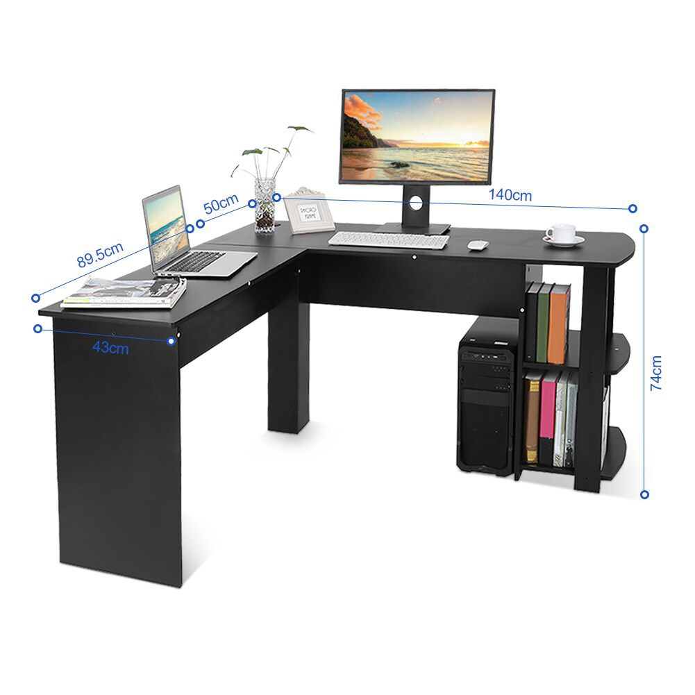 Utility Wooden Office Computer Writing Desk Home Gaming PC Furnitur L-Shape Corner Study Computer Table With Book Shelf