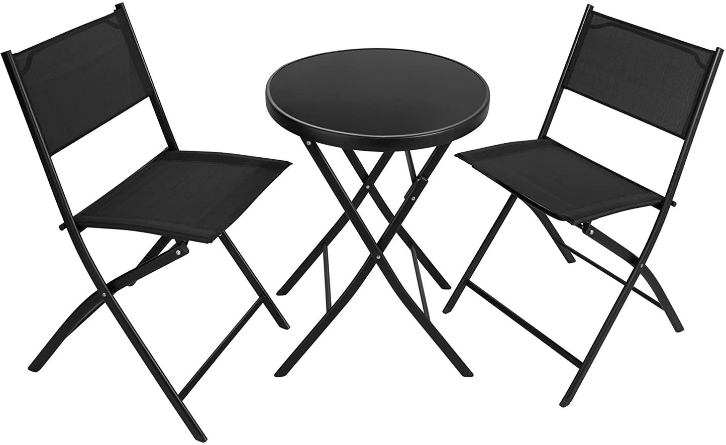 Bistro Set, Table with Glass Top and 2 Chairs, Robust Steel Frame, Easy to Assemble and Dismantle, Various Colours 