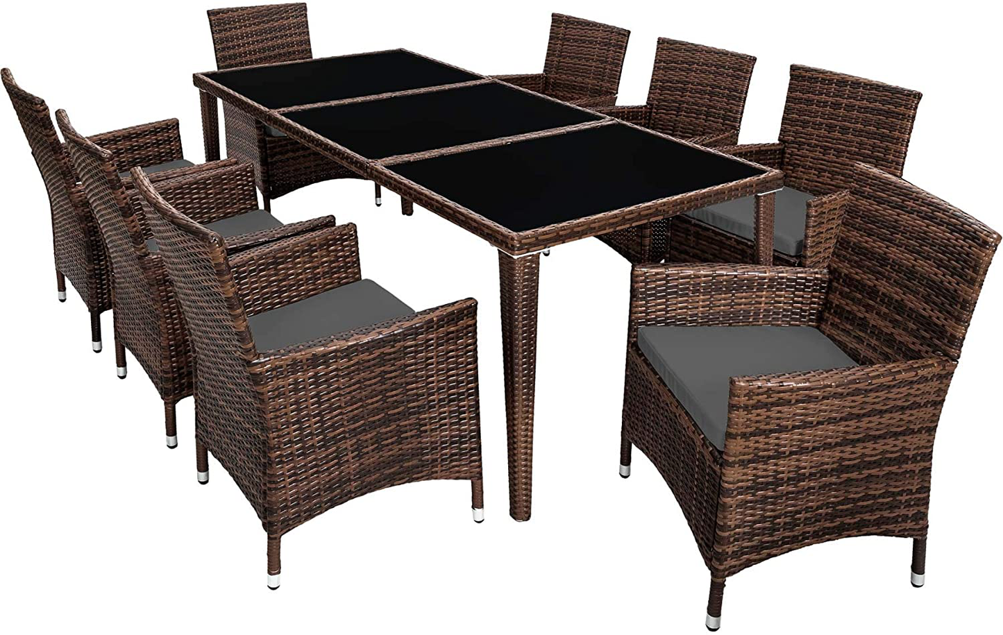  Aluminium Poly Rattan Dining Set, 8 Chairs + 1 Dining Table with Glass Tops, Includes 2 Cover Sets and Protective Cover, Various Colours