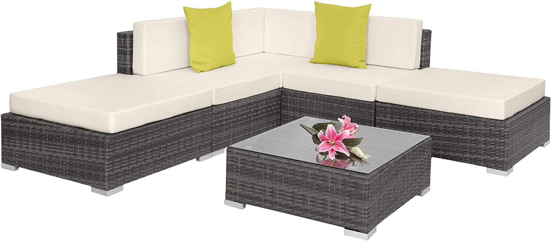 Aluminium Polyrattan Lounge Set with Glass Table, Sofa Table Set, for Garden, Balcony and Patio, Includes Cushions