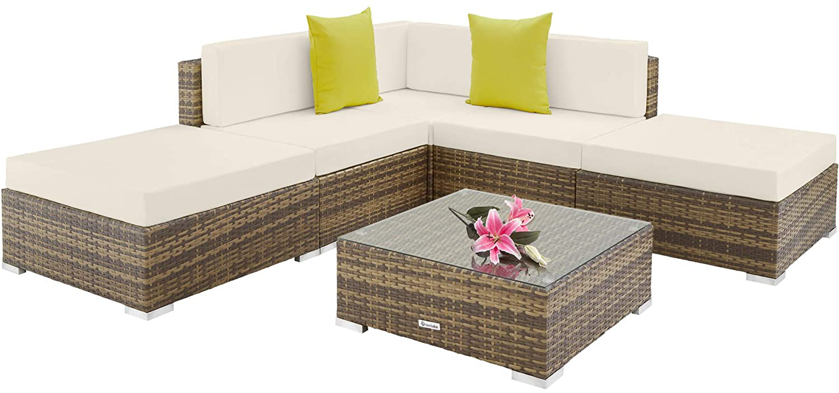 Aluminium Polyrattan Lounge Set with Glass Table, Sofa Table Set, for Garden, Balcony and Patio, Includes Cushions