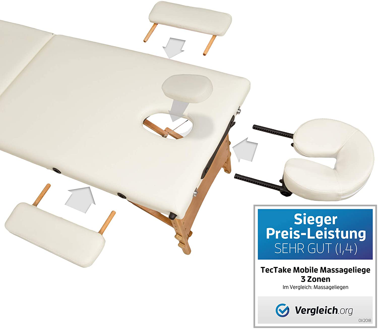 Mobile Massage Table 3 Zones Height-Adjustable Including High-Quality Headrest and Bag Various Colours 