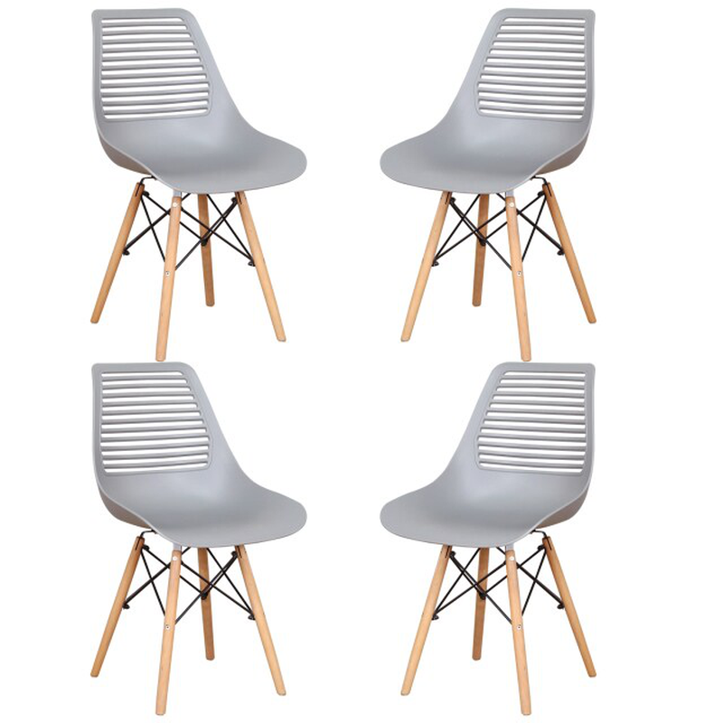 Set of 4 Modern Dining Chairs Set Geometric Hollow Chair Fashion Thick Plastic Chairs For Dining Room Kitchen Living Room WHite