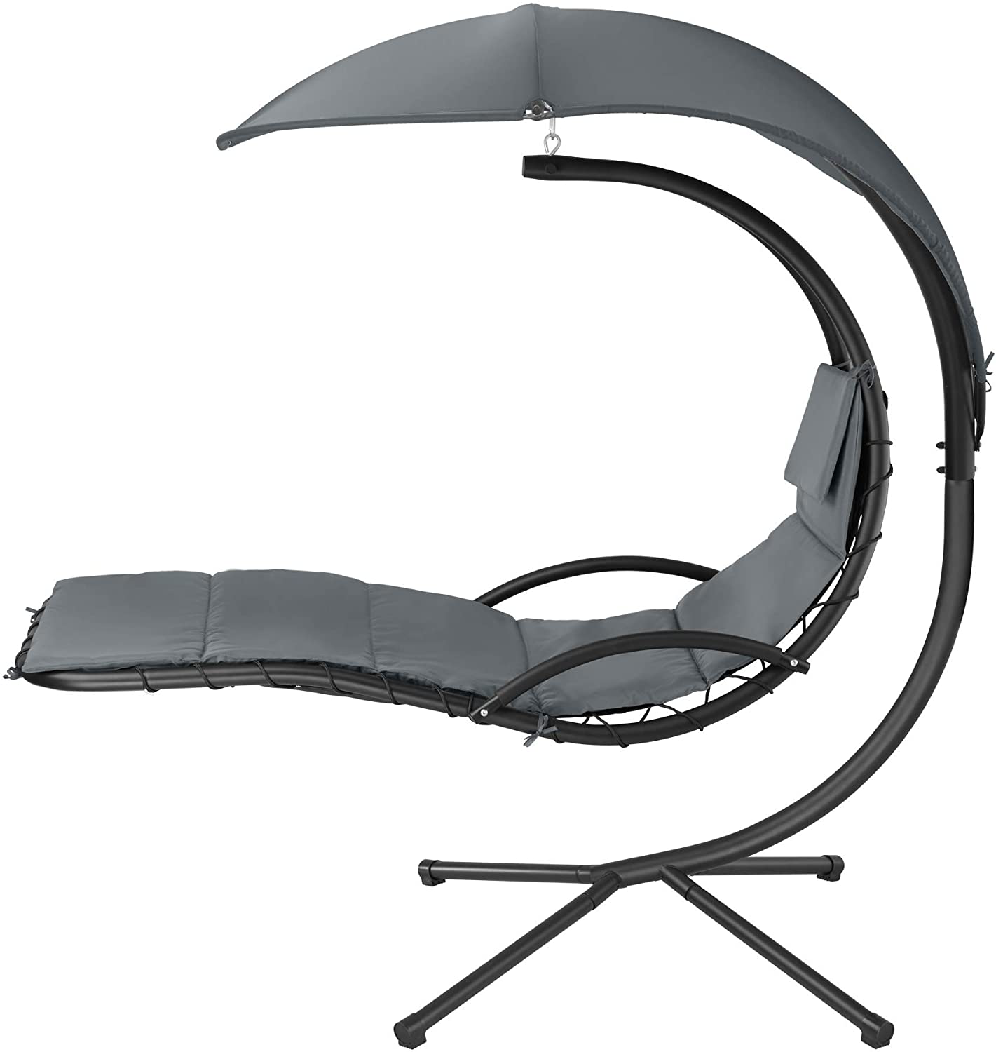 Hanging Lounger with Frame, Floating Lounger with Parasol, Indoor & Outdoor, Includes Cushion with Pillow, for Garden, Patio and Balcony