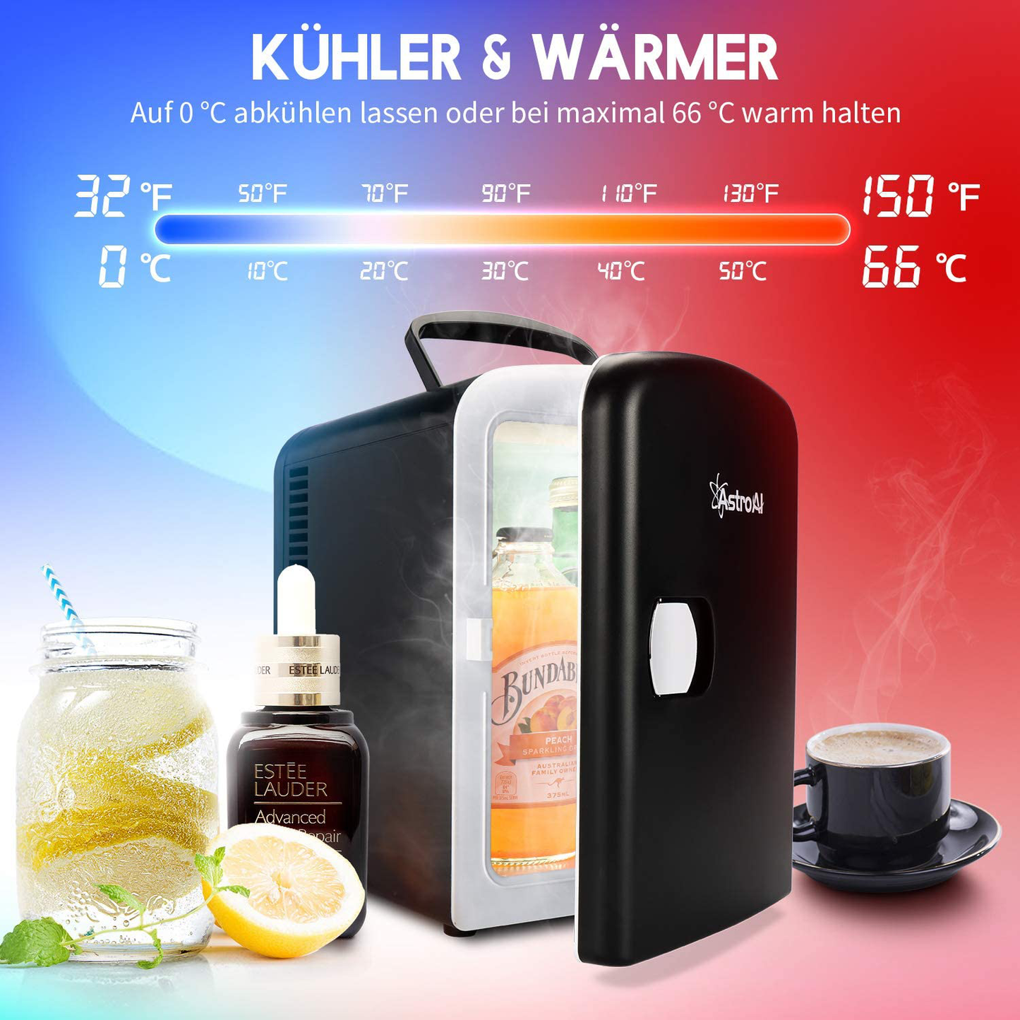 2-in-1 Mini Fridge, 4 Litres, with Cooling and Heating Function, 12 Volts using Cigarette Lighter and 230 Volts Socket for Cars, Offices and Dorms.