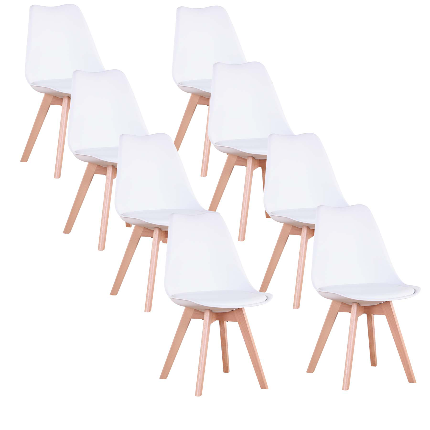 A Set Of 8 Nordic Medieval Retro Style Dining Chairs, Solid Wood Feet, Beech Wood, Suitable For Kitchen, Dinings Room White/Grey