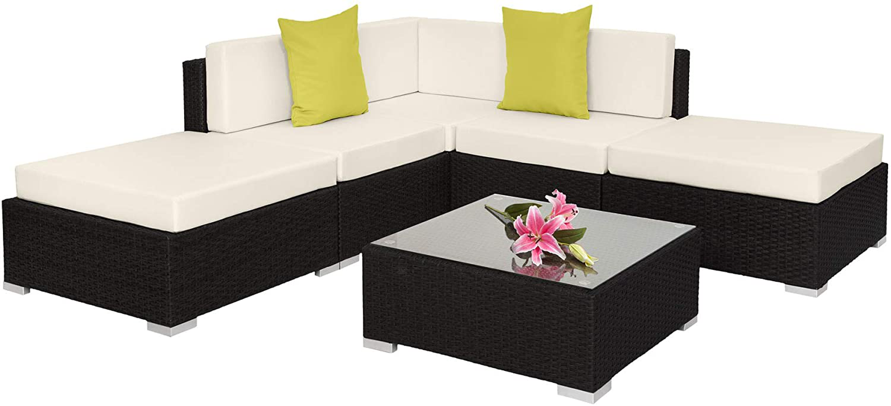 Aluminium Polyrattan Lounge Set with Glass Table, Sofa Table Set, for Garden, Balcony and Patio, Includes Cushions