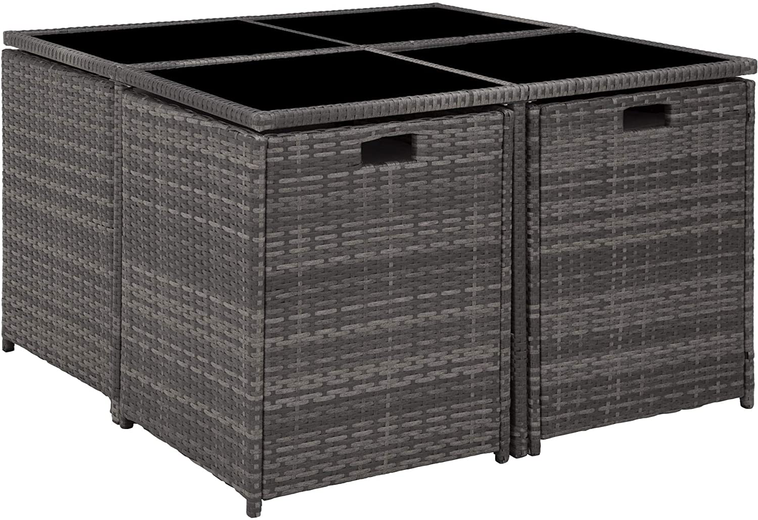 Poly Rattan Cube Set Including Protective Cover and Stainless Steel Screws 4 Chairs 1 Table 4 Stools Various Colours 