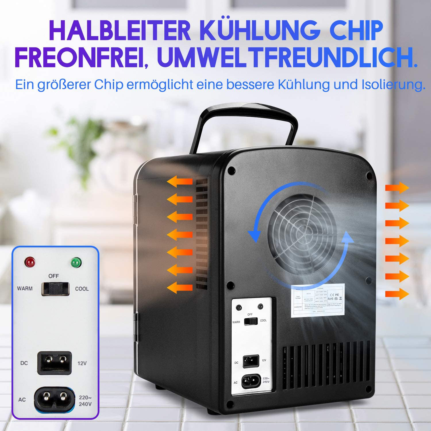 2-in-1 Mini Fridge, 4 Litres, with Cooling and Heating Function, 12 Volts using Cigarette Lighter and 230 Volts Socket for Cars, Offices and Dorms.