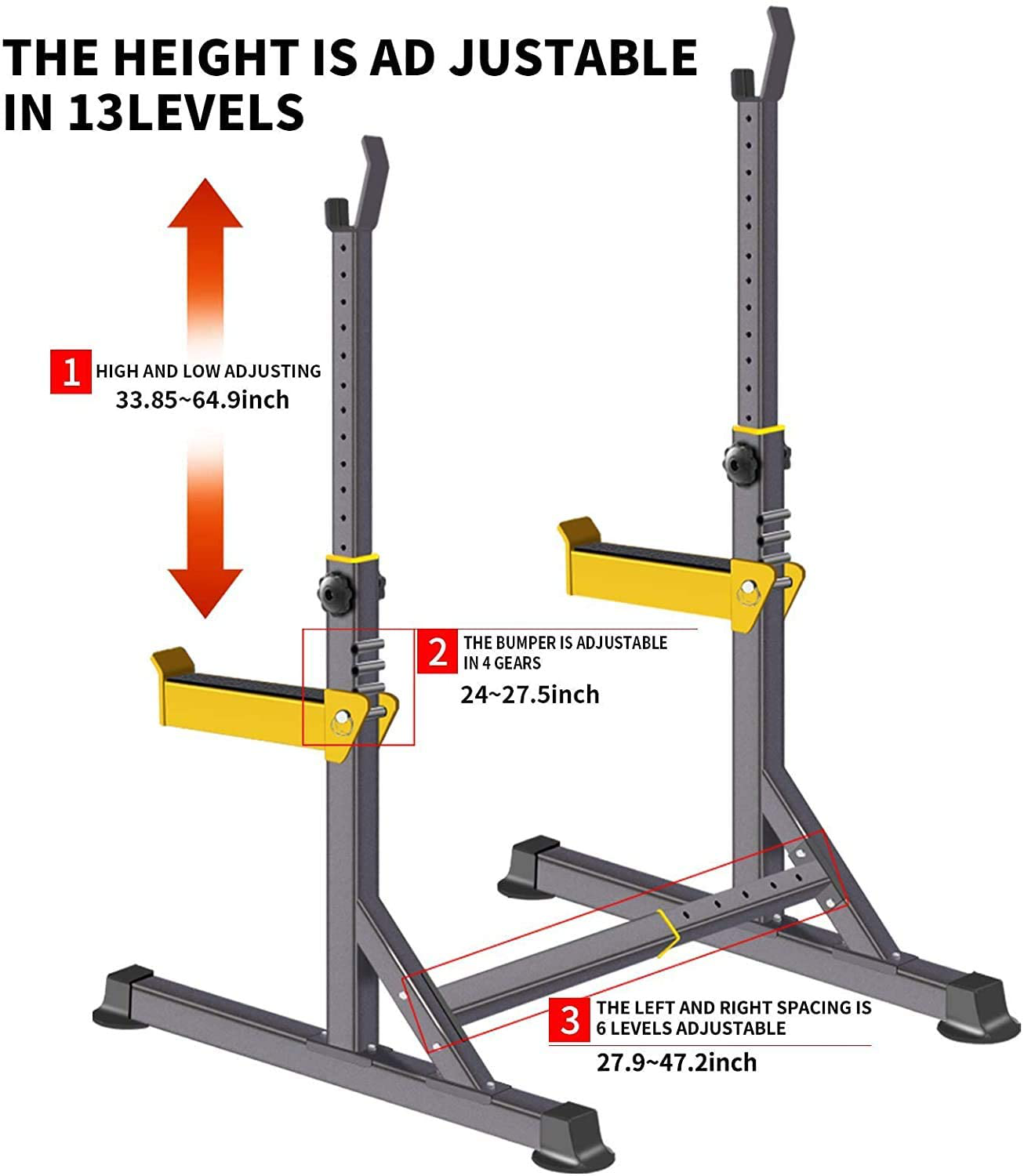 Squat Rack Adjustable Multi-Function Barbell Rack Dip Stand Gym Family Fitness Lifting Bench Press Push up Strength Training Dumbbell Rack