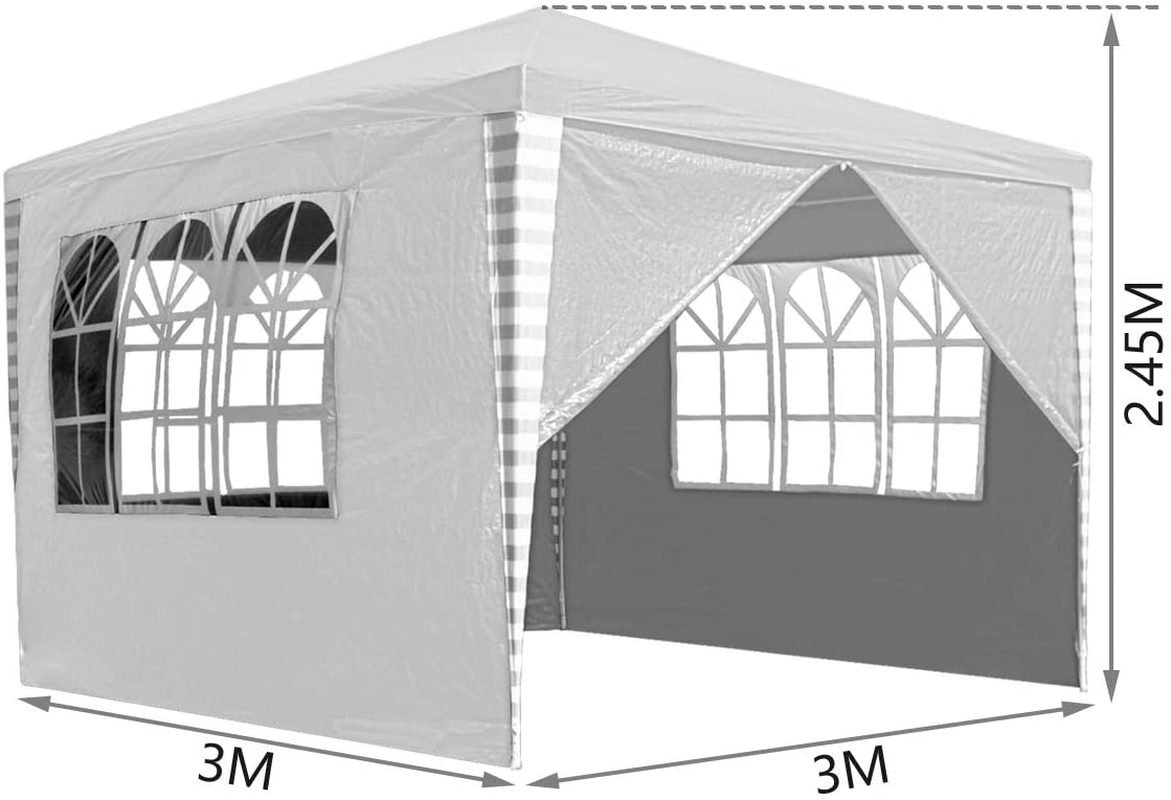 Hengda Pavillon 3x3m Wasserdicht Gartenpavillon, Stabiles Partyzelt, UV-Schutz Festzelt mit 4 Seitenteilen für Markt Camping Hochzeiten Festival