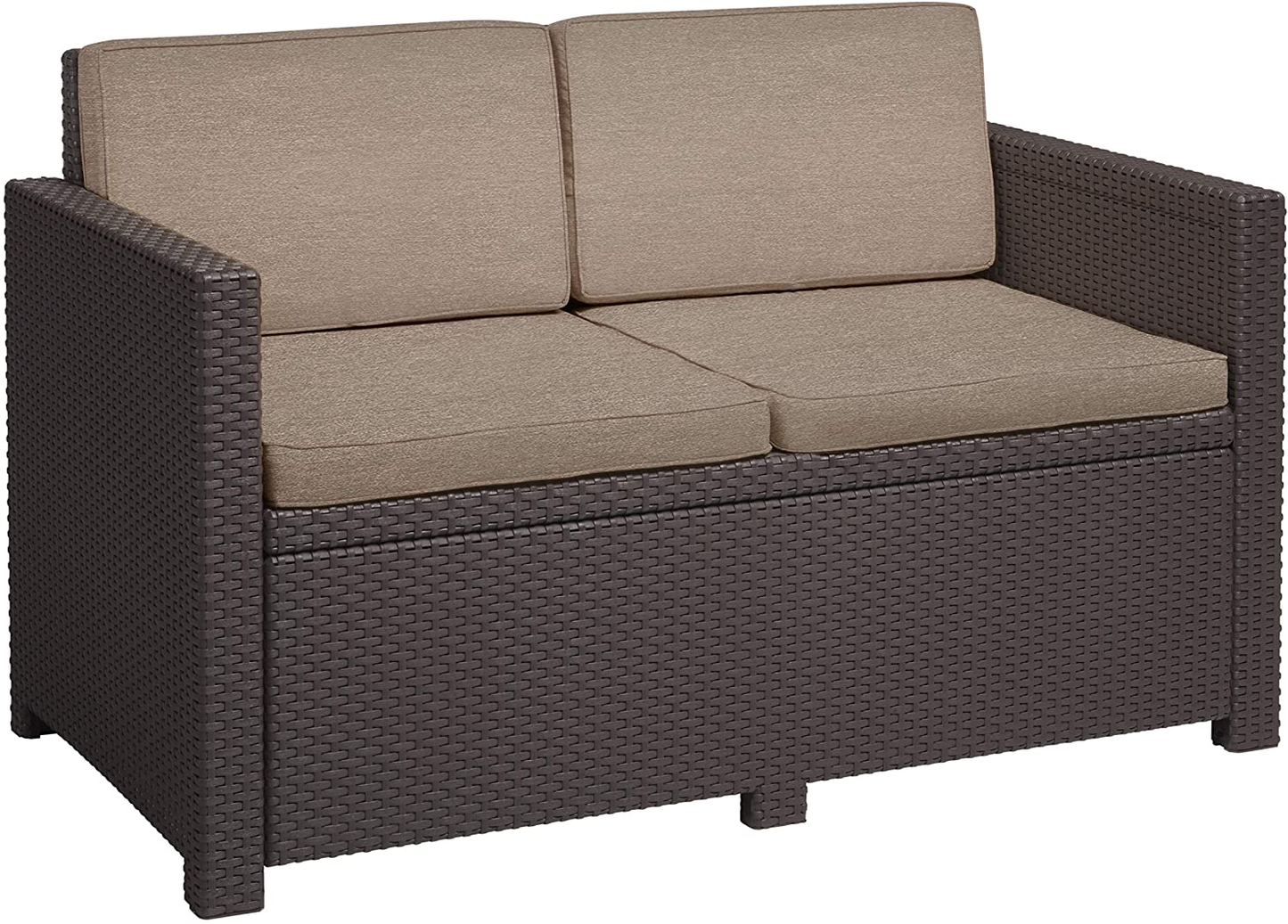  Garden Lounge Sofa Brown / e 2 Seater with Seat and Back Cushions Plastic Flat Rattan Look