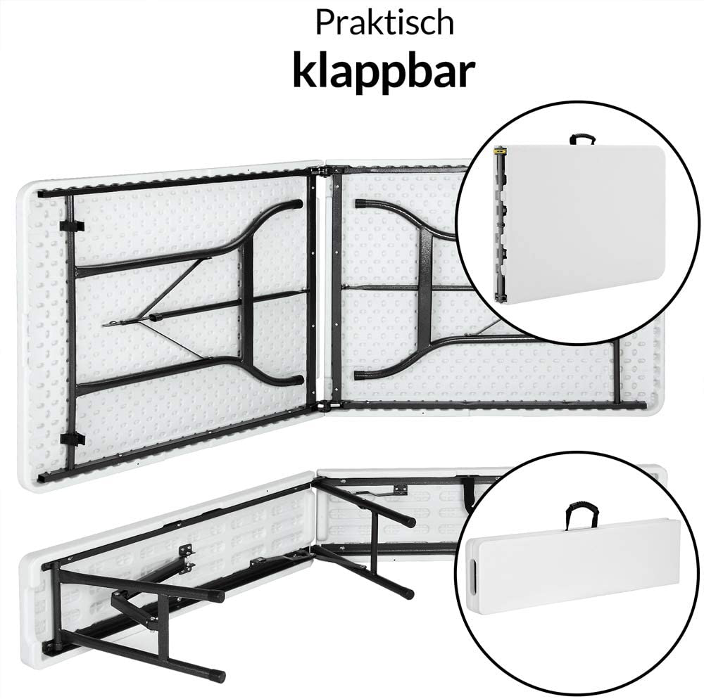 Beer tent set, foldable, 2 beer benches, 1 beer table, plastic handle, white, marquee set, camping garden furniture