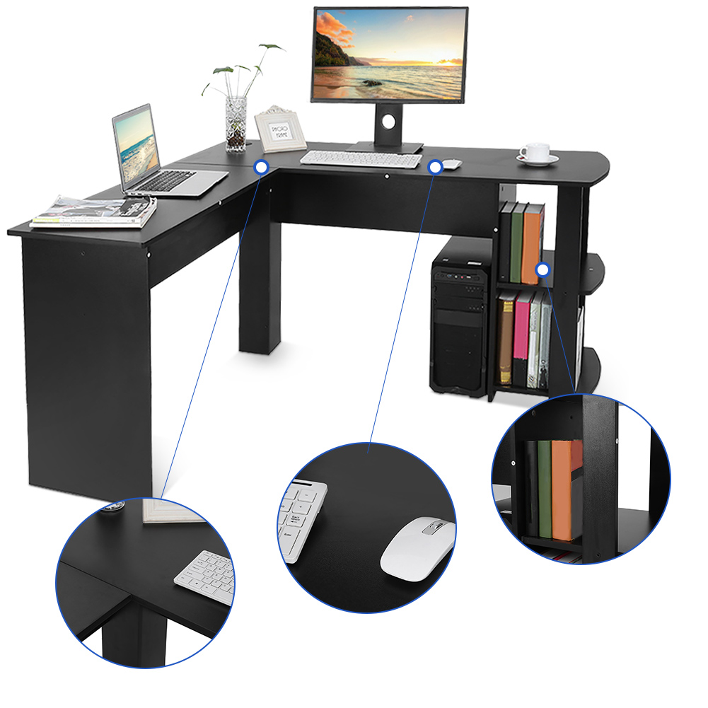 Utility Wooden Office Computer Writing Desk Home Gaming PC Furnitur L-Shape Corner Study Computer Table With Book Shelf