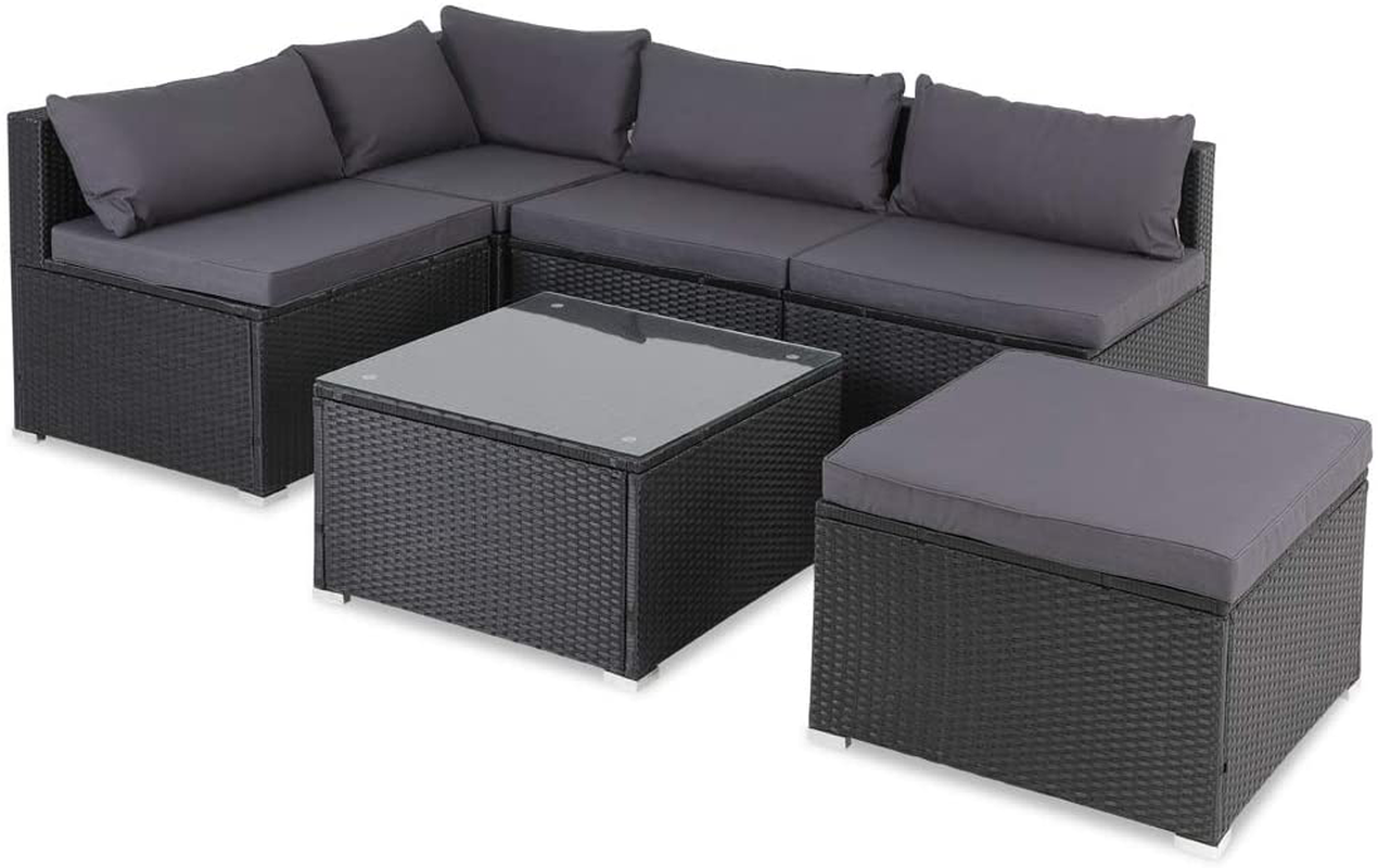 Poly Rattan XL Lounge Set with Thick Cushions and Pillows Garden Lounge Garden Furniture Set, Black & Cream