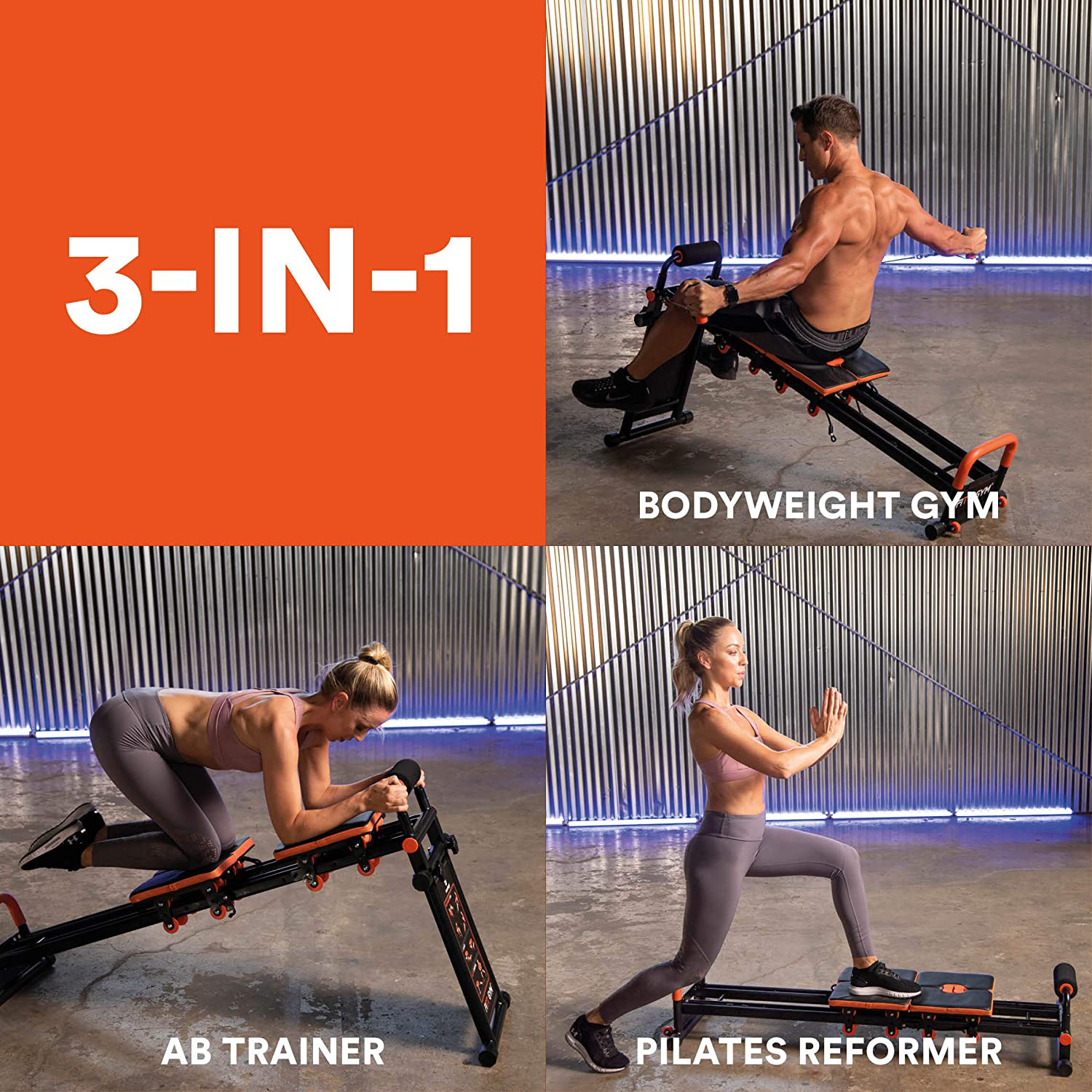 New Image Fitness Equipment FITTGym FITT Gym MultiGym Home Workout Machine, Collapsible & Easy Assemble, Adjustable Positioning for Total Body, Orange, Large