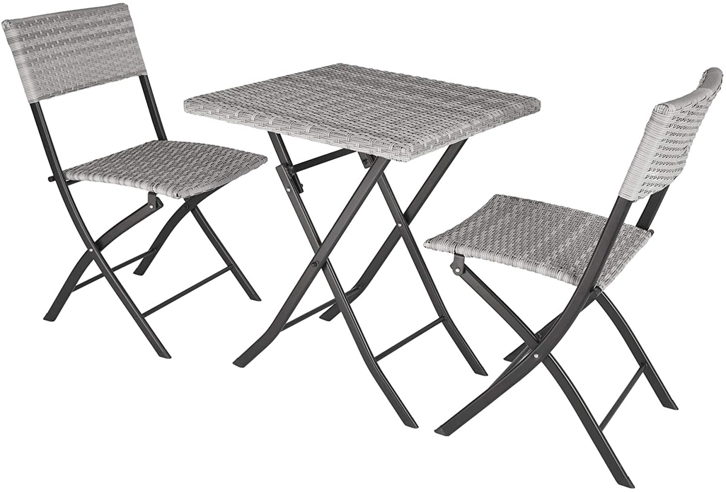 Polyrattan Bistro Set 3-Piece for Garden, Balcony, Patio, Foldable Space-Saving with UV Protection - Various Colours - (Light Grey | No. 403714)