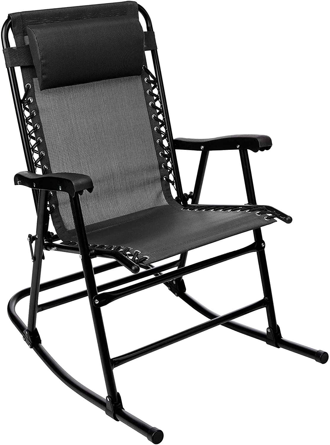 Foldable rocking chair with sun protection - black