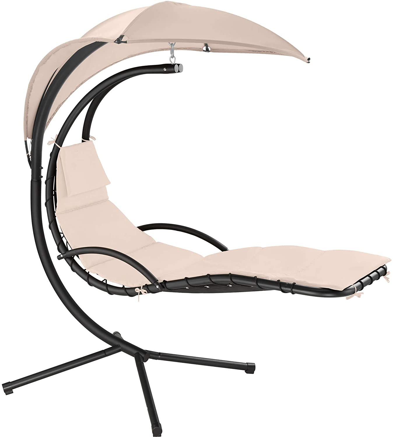 Hanging Lounger with Frame, Floating Lounger with Parasol, Indoor & Outdoor, Includes Cushion with Pillow, for Garden, Patio and Balcony