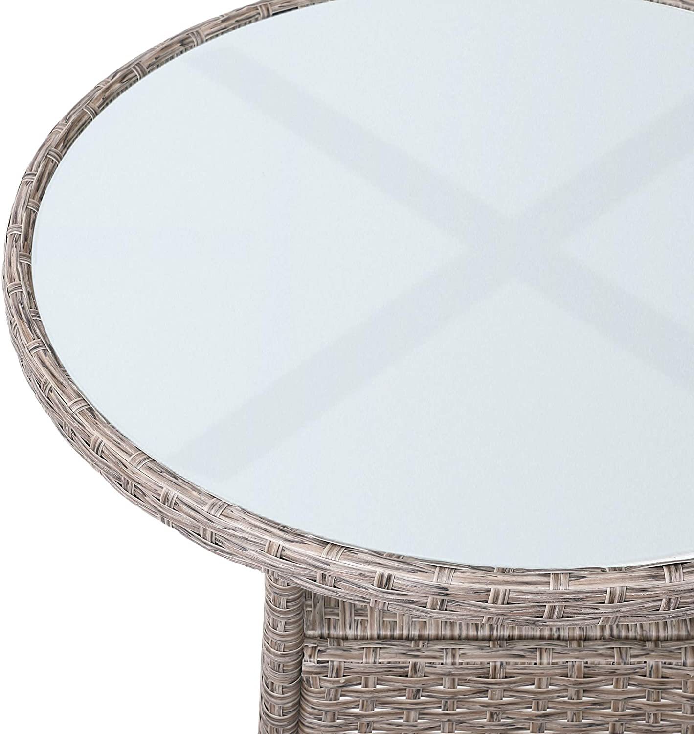 Polyrattan Side Table / Garden Table with Frosted Glass Table Top - 60-80 cm - Choice of Colours, Ø60cm, Grey / Beige