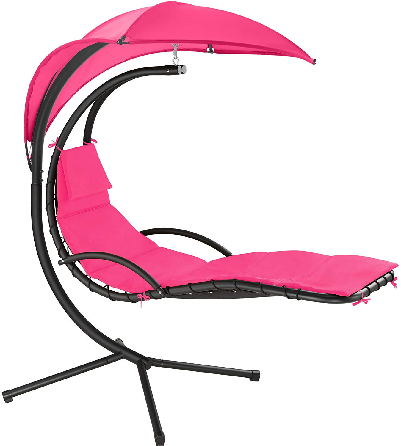 Hanging Lounger with Frame, Floating Lounger with Parasol, Indoor & Outdoor, Includes Cushion with Pillow, for Garden, Patio and Balcony