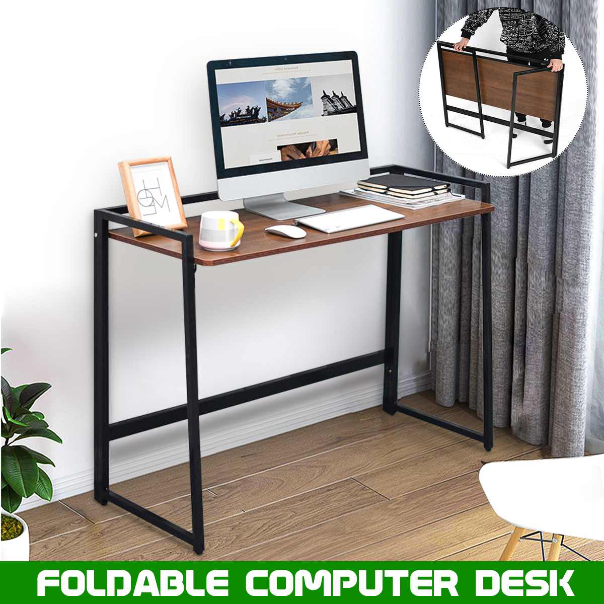 Foldable Writing Computer Desk Modern Sturdy Office Desk PC Laptop Table Notebook Study Table Home Bedroom Office Workstation