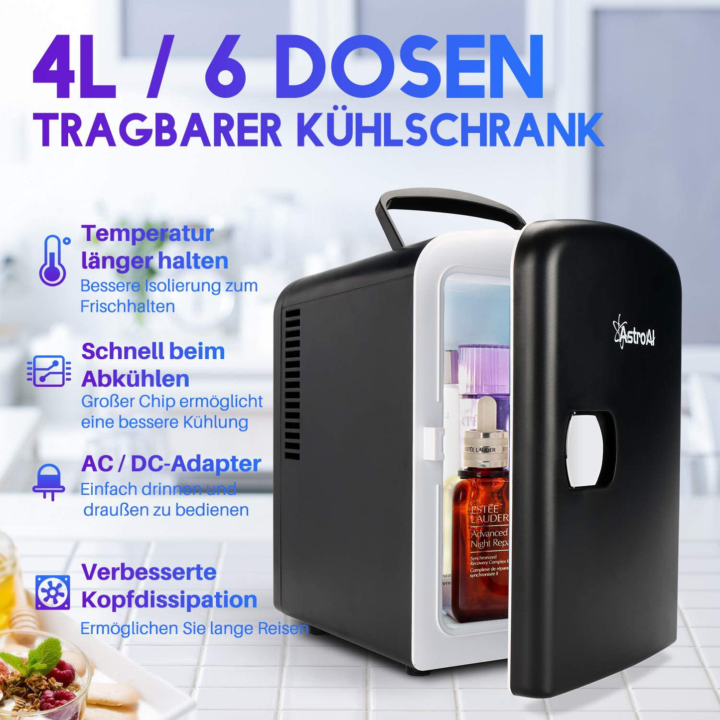 2-in-1 Mini Fridge, 4 Litres, with Cooling and Heating Function, 12 Volts using Cigarette Lighter and 230 Volts Socket for Cars, Offices and Dorms.