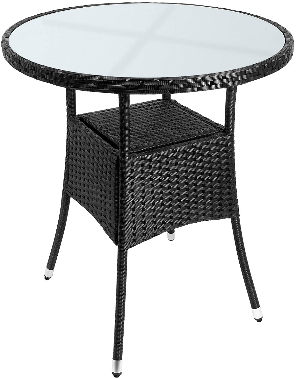 Polyrattan Side Table / Garden Table with Frosted Glass Table Top - 60-80 cm - Choice of Colours, Ø60cm, Grey / Beige