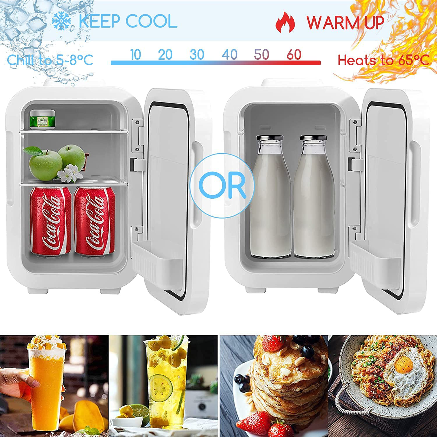 2 in 1 Mini Fridge, 8 Litre Fridge with Cooling and Heating Function, with LED Makeup Mirror, Suitable for Bedroom, Dormitories, Cars, Good Choice for Makeup and Storage of Cosmetics