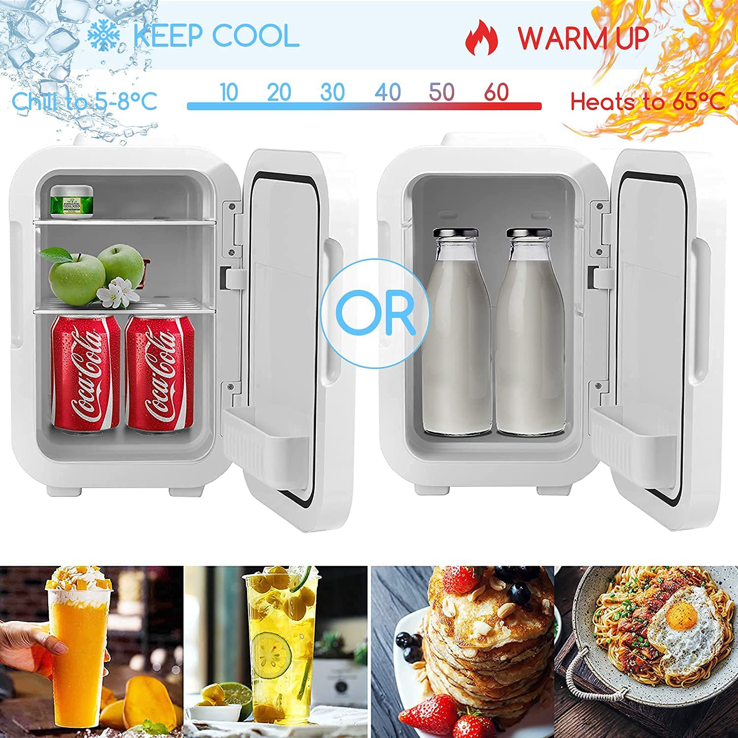 2 in 1 Mini Fridge, 8 Litre Fridge with Cooling and Heating Function, with LED Makeup Mirror, Suitable for Bedroom, Dormitories, Cars, Good Choice for Makeup and Storage of Cosmetics