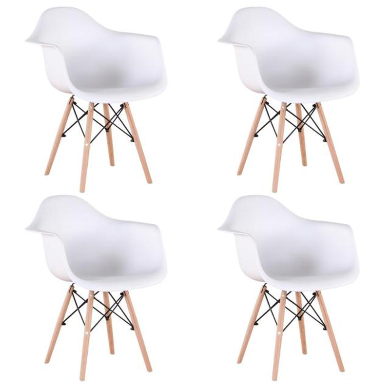 A set of 4 medieval design dining chairs, retro design armchairs with solid beech legs, kitchen dining chairs（white/black）