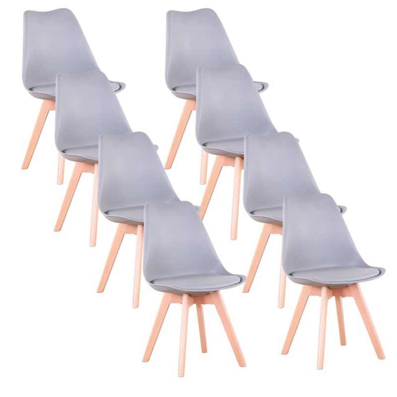 A Set Of 8 Nordic Medieval Retro Style Dining Chairs, Solid Wood Feet, Beech Wood, Suitable For Kitchen, Dinings Room White/Grey