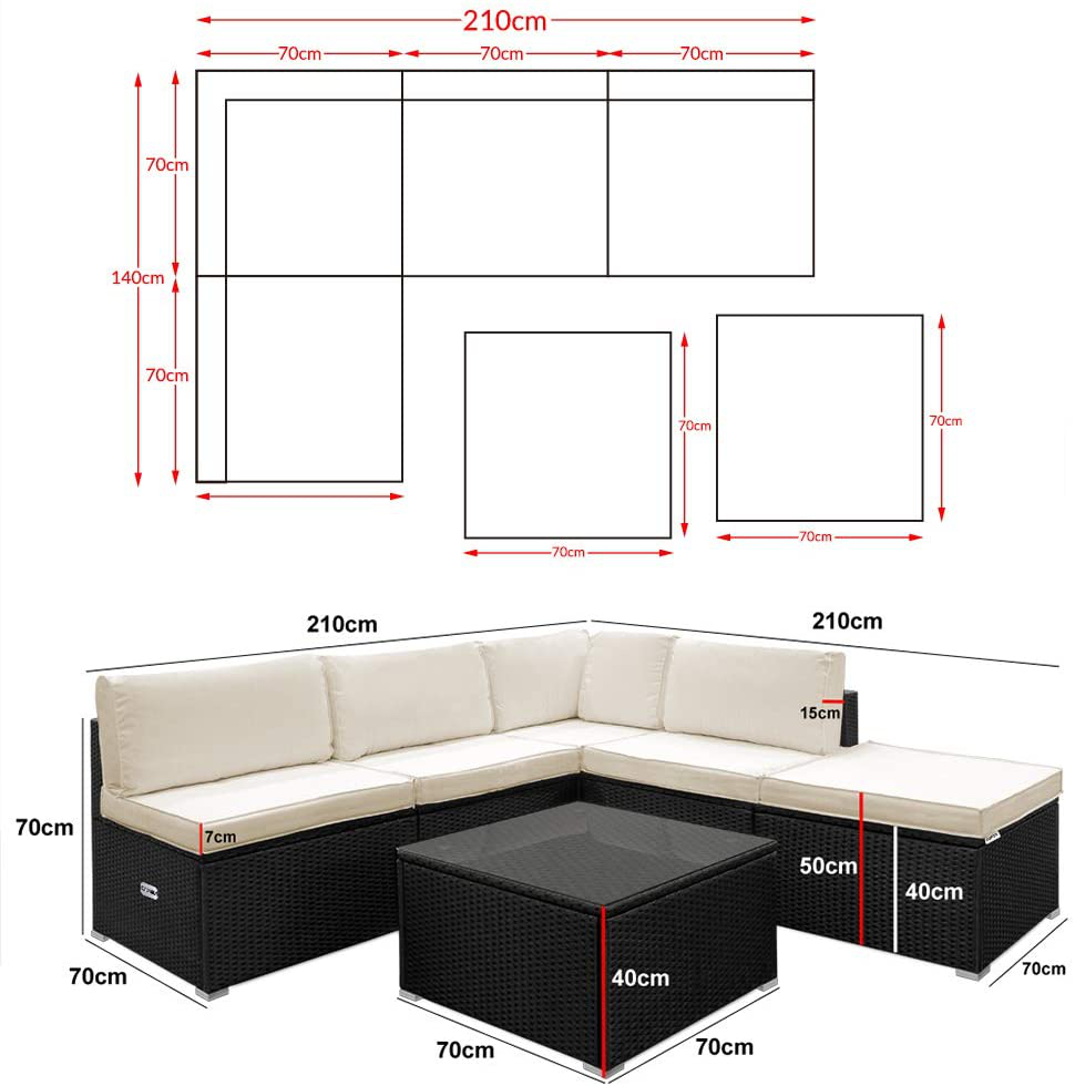 Poly Rattan XL Lounge Set with Thick Cushions and Pillows Garden Lounge Garden Furniture Set, Black & Cream