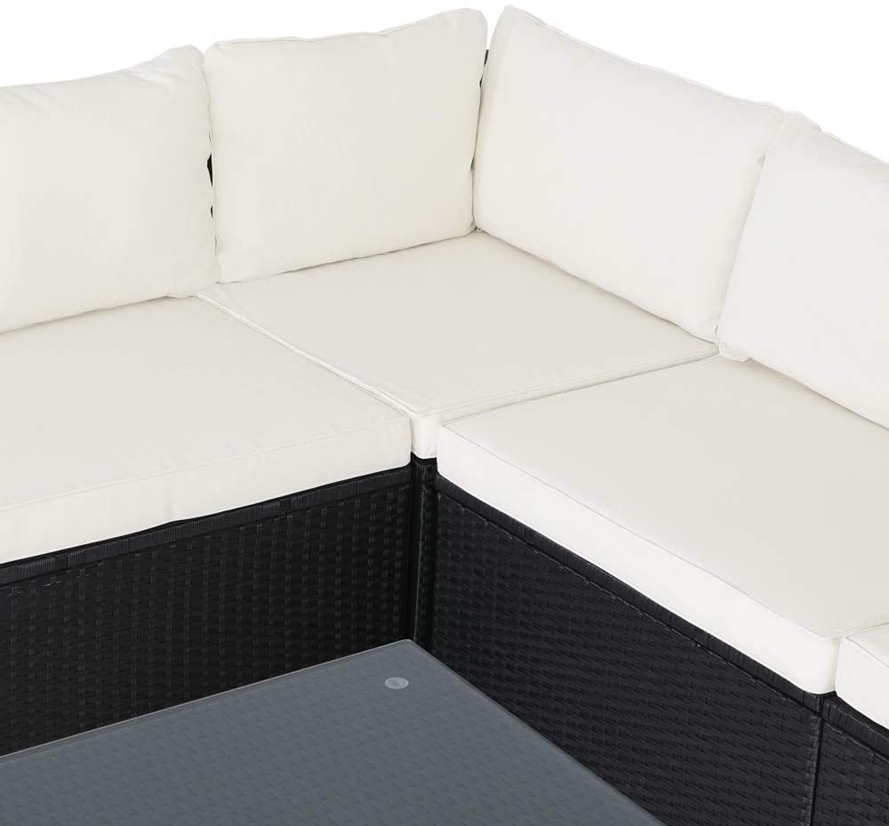 Poly Rattan XL Lounge Set with Thick Cushions and Pillows Garden Lounge Garden Furniture Set, Black & Cream