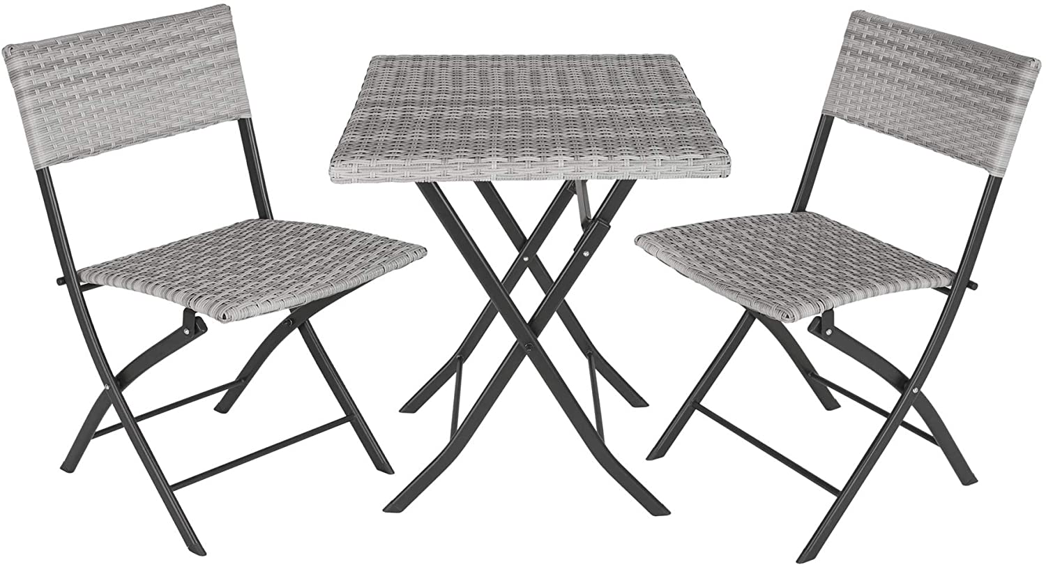 Polyrattan Bistro Set 3-Piece for Garden, Balcony, Patio, Foldable Space-Saving with UV Protection - Various Colours - (Light Grey | No. 403714)