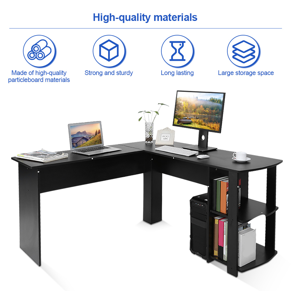 Utility Wooden Office Computer Writing Desk Home Gaming PC Furnitur L-Shape Corner Study Computer Table With Book Shelf