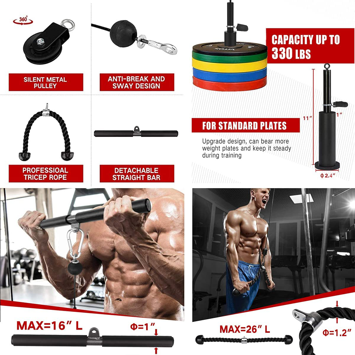 Kabelzug Pulley Fitness LAT Lift Flaschenzug System Professionelle Maschine Muskelkraft Home Gym Fitnessgeräte für Bizeps Curl Unterarm Trizeps