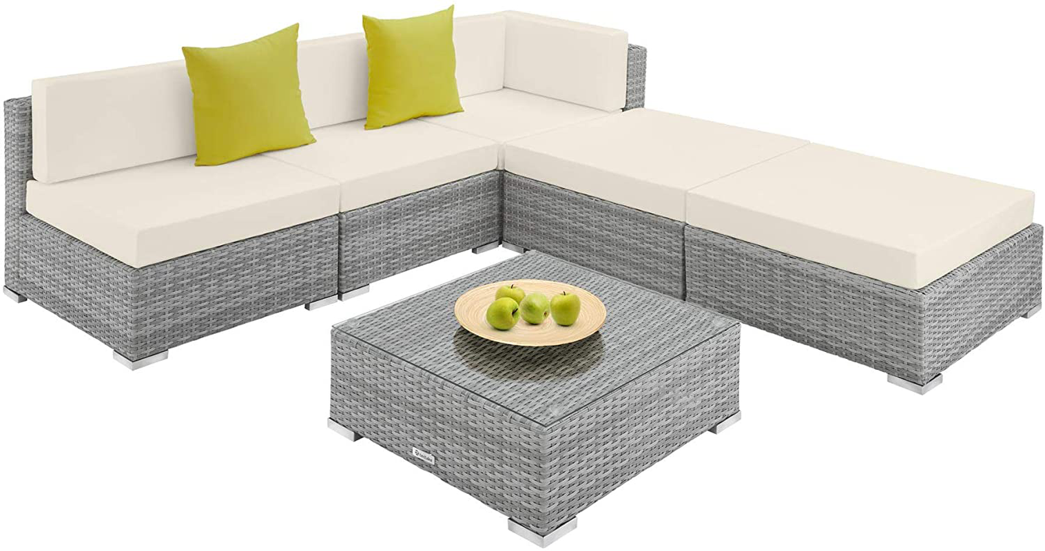 Aluminium Polyrattan Lounge Set with Glass Table, Sofa Table Set, for Garden, Balcony and Patio, Includes Cushions