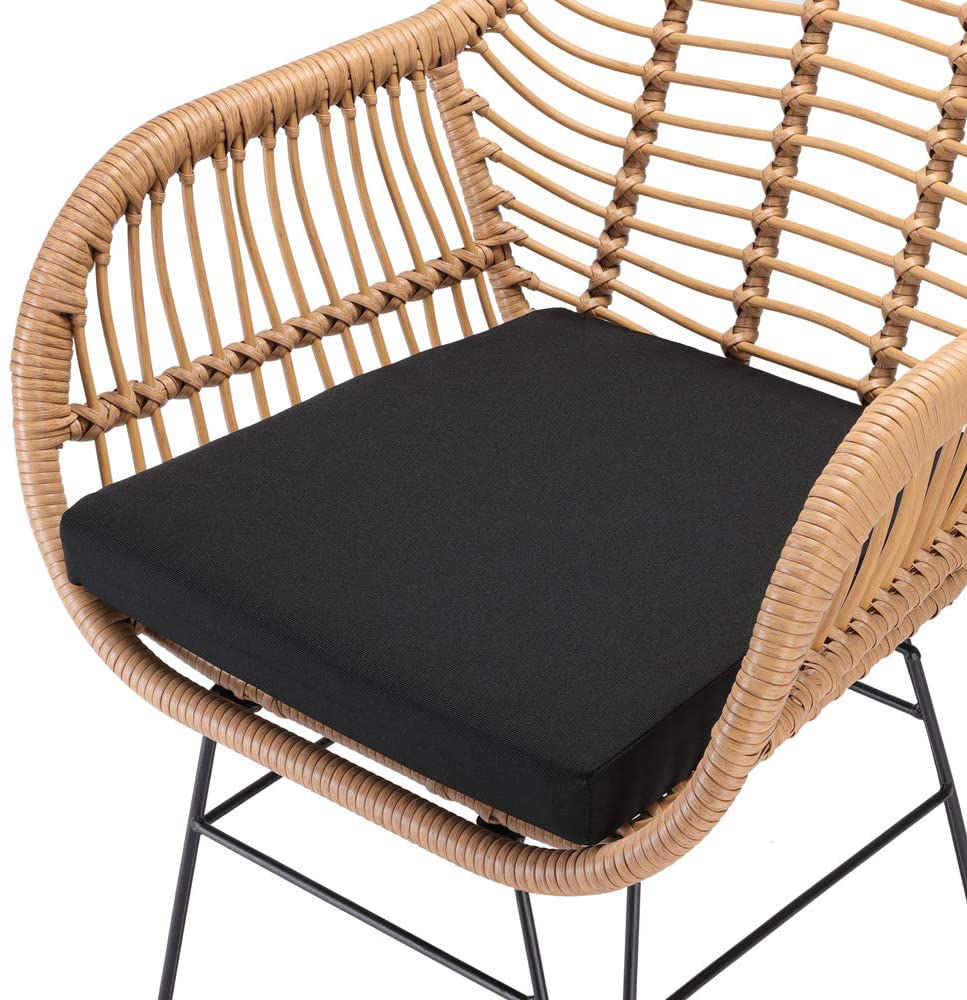 3-Piece. Balcony Set Side Table 2 Lounge Chairs Indoor Outdoor Weatherproof Natural Poly Rattan Look Garden Balcony Set