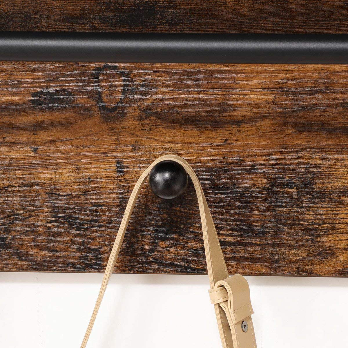 Wall Coat Rack in Industrial Design, Vintage with 3 Hooks, Bar and Shelf 40 x 60 x 21.5 cm, Wood/Black